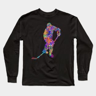 Ice hockey watercolor art Long Sleeve T-Shirt